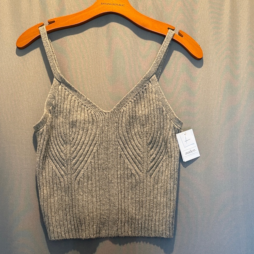 Auden Ribbed V-Neck Knit Camisole - Light Gray